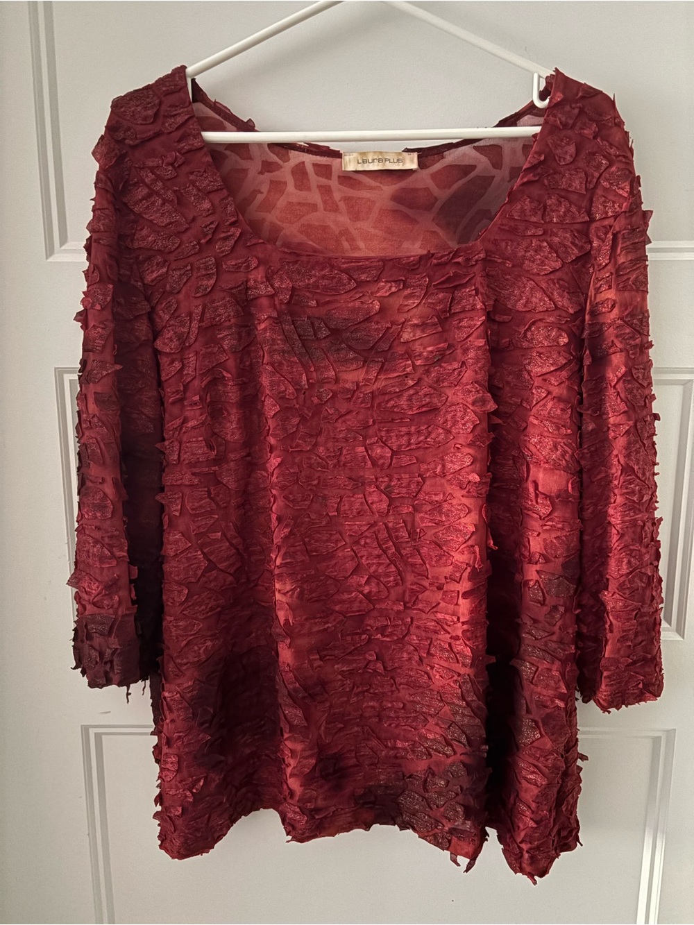 Laura Plus Women's Red Textured Scoop-Neck Blouse 2X